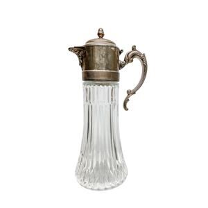 Vintage Italian Cut Ribbed Glass Decanter Carafe Silver Plated Ornate Lid